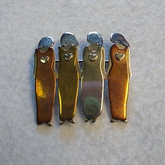 Far Fetched Four Sisters Pin/Brooch Mixed Metals Alpaca Silver Brass Copper - Picture 6 of 6